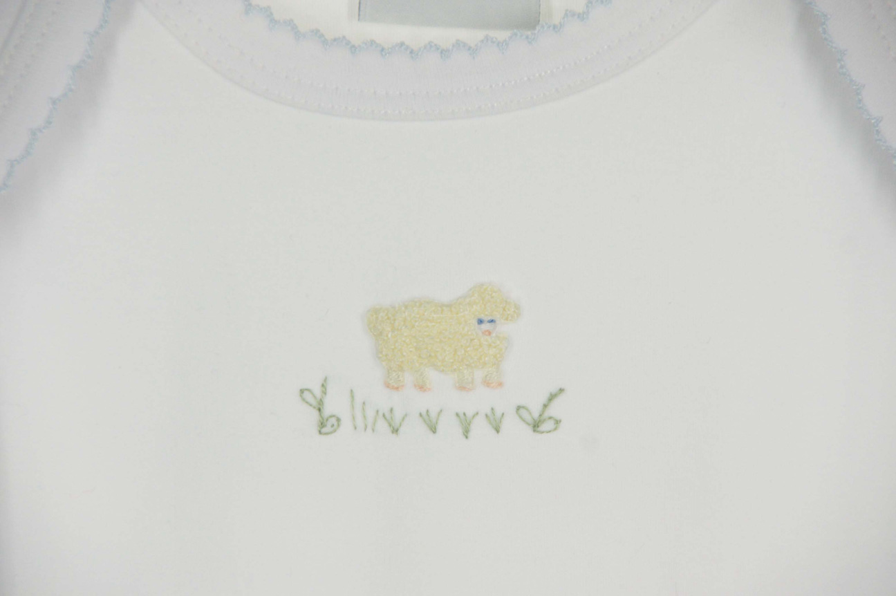 Squiggles by Charlie white pima cotton knit gown with embroidered lamb ...