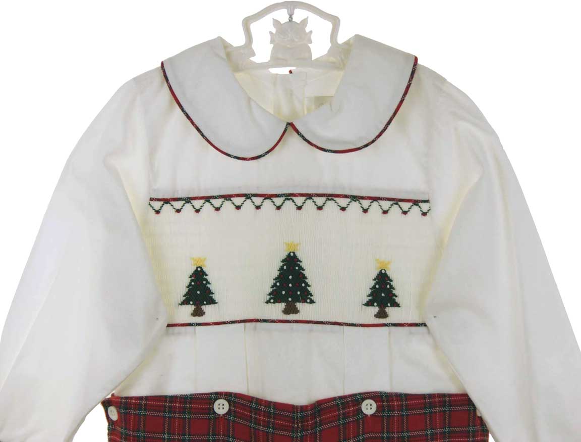 Strasburg red plaid smocked button on shorts set,red plaid smocked