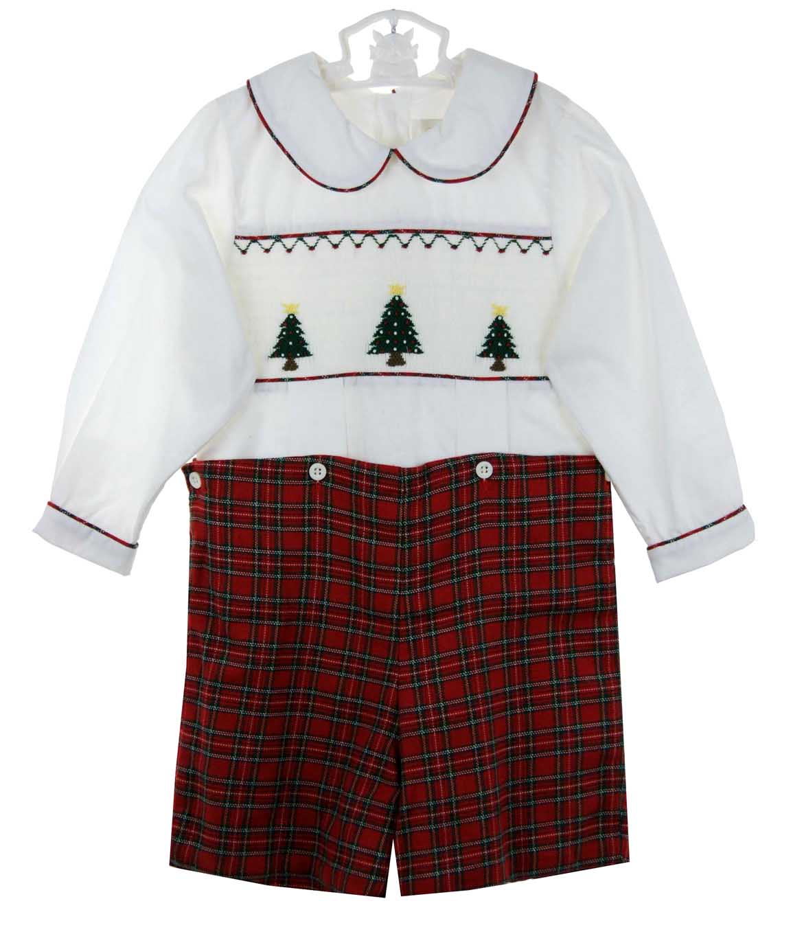 Strasburg red plaid smocked button on shorts set,red plaid smocked