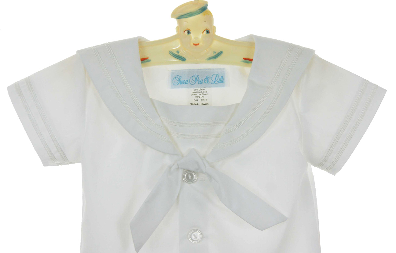 Swea’ Pea and Lilli white cotton blend sailor suit and hat set,Sweet