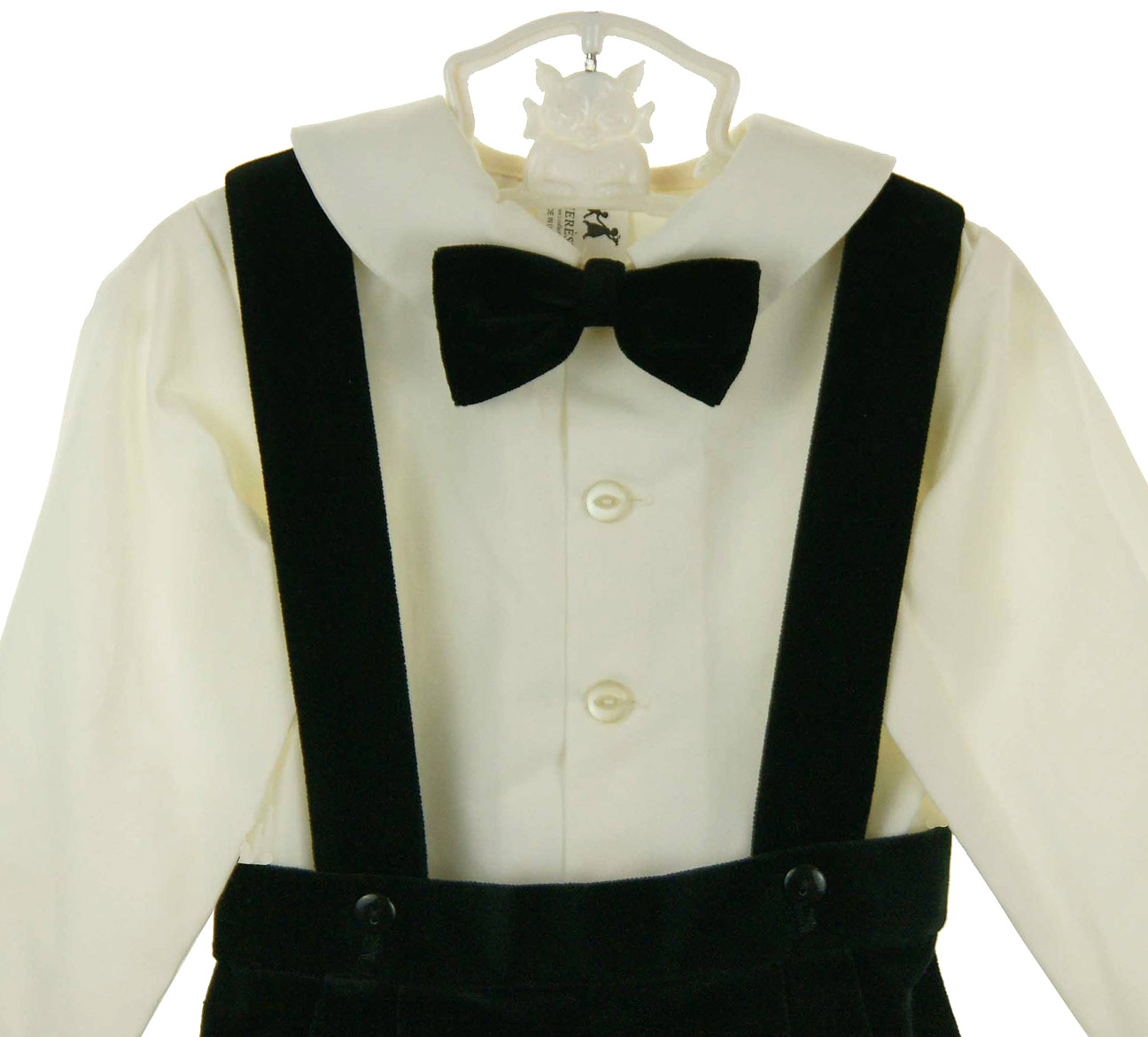 Therese black velvet suspendered shorts set with bowtie,black velvet