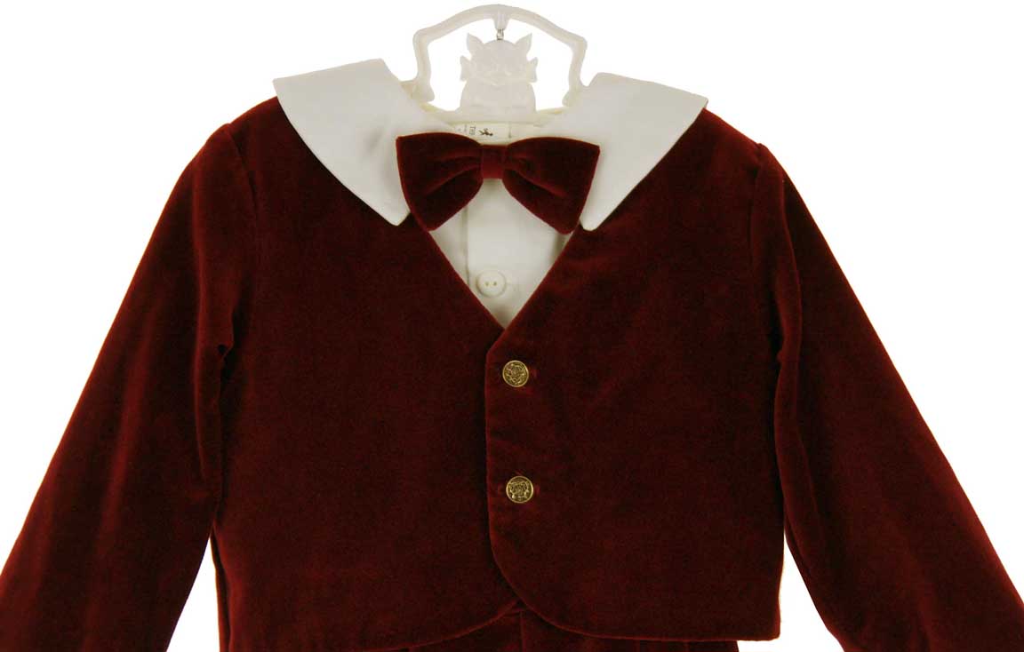 Therese burgundy velvet suit with ivory shirt,baby boys burgundy velvet suit with bowtie