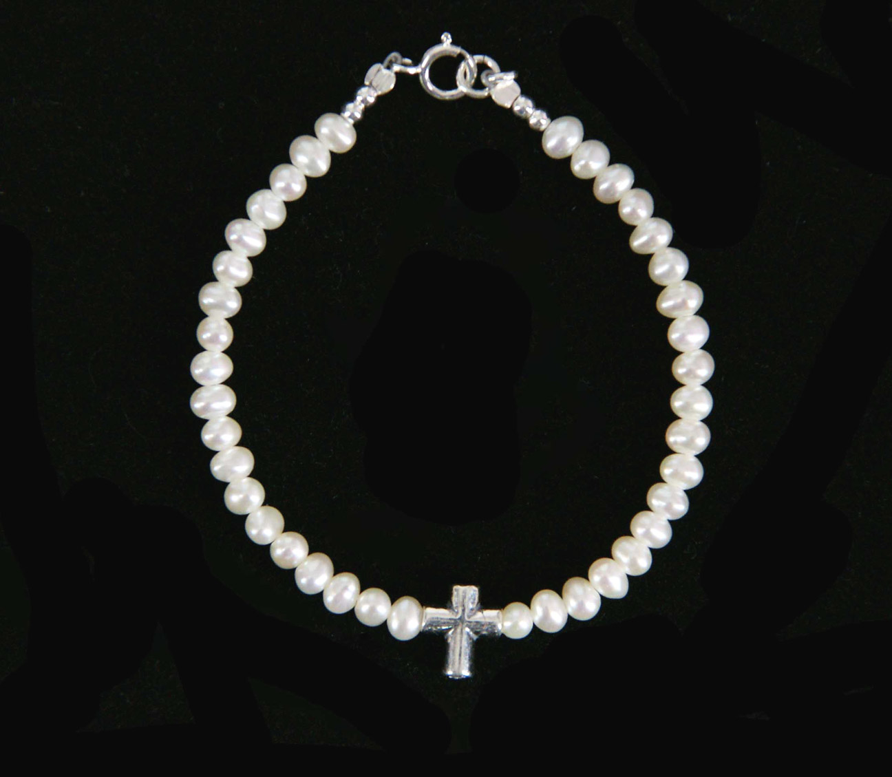 pearl bracelet with sterling silver cross,baby girls pearl bracelet with sterling silver cross