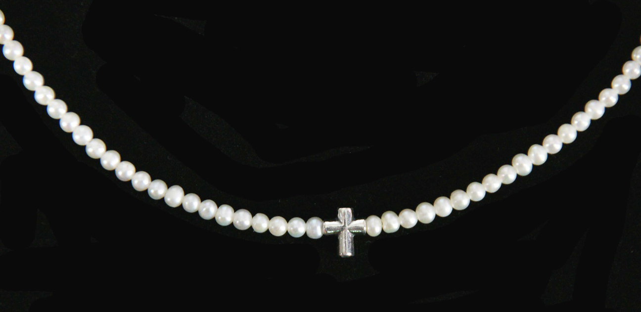 pearl necklace with sterling silver cross,baby girls pearl necklace