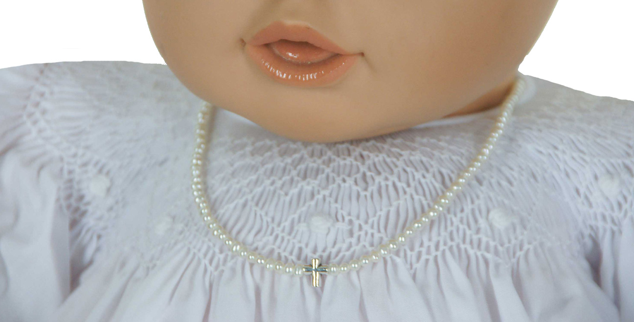 pearl necklace with sterling silver cross,baby girls pearl necklace