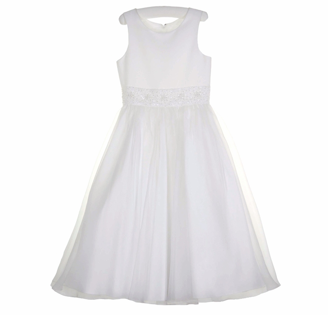 us angels satin dress Us Angels white satin dress with organdy overlay and beaded waistband