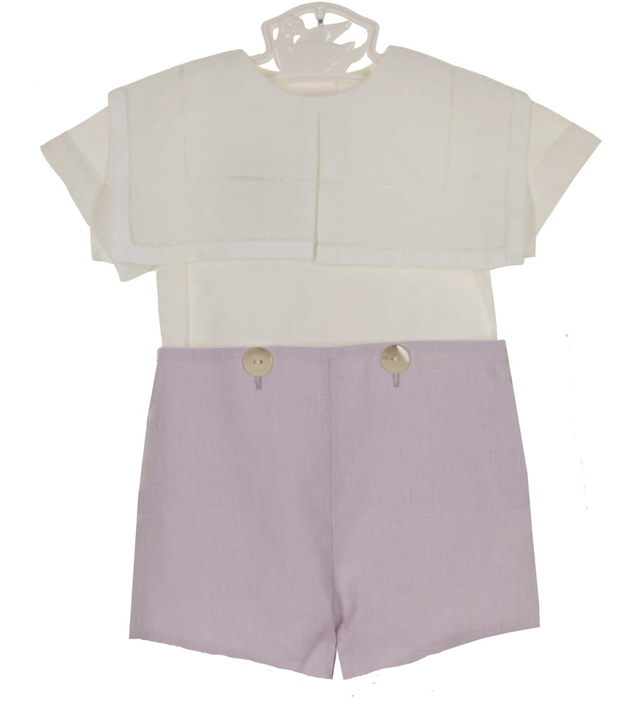 Victorian Heirlooms lavender and white linen button on shorts set