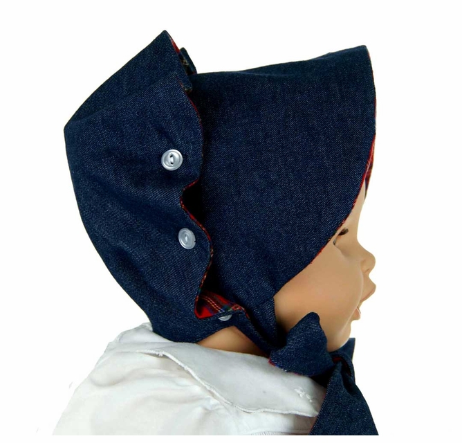 NEW Vintage Style Beaufort Bonnet in Denim and Red Plaid Flannel display picture 3