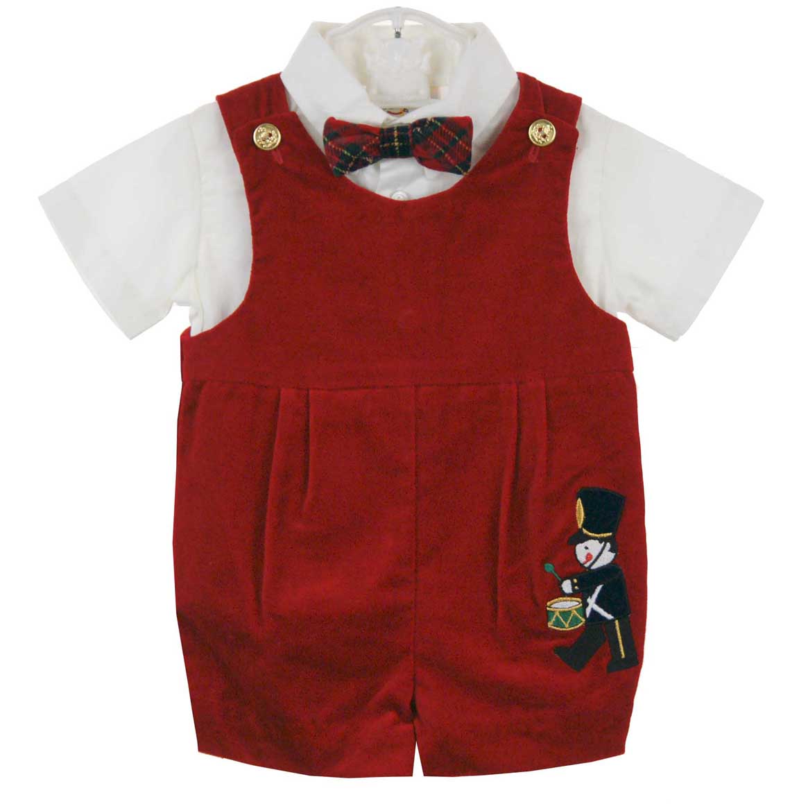 red velvet romper set with appliqued nutcracker,red velvet romper set