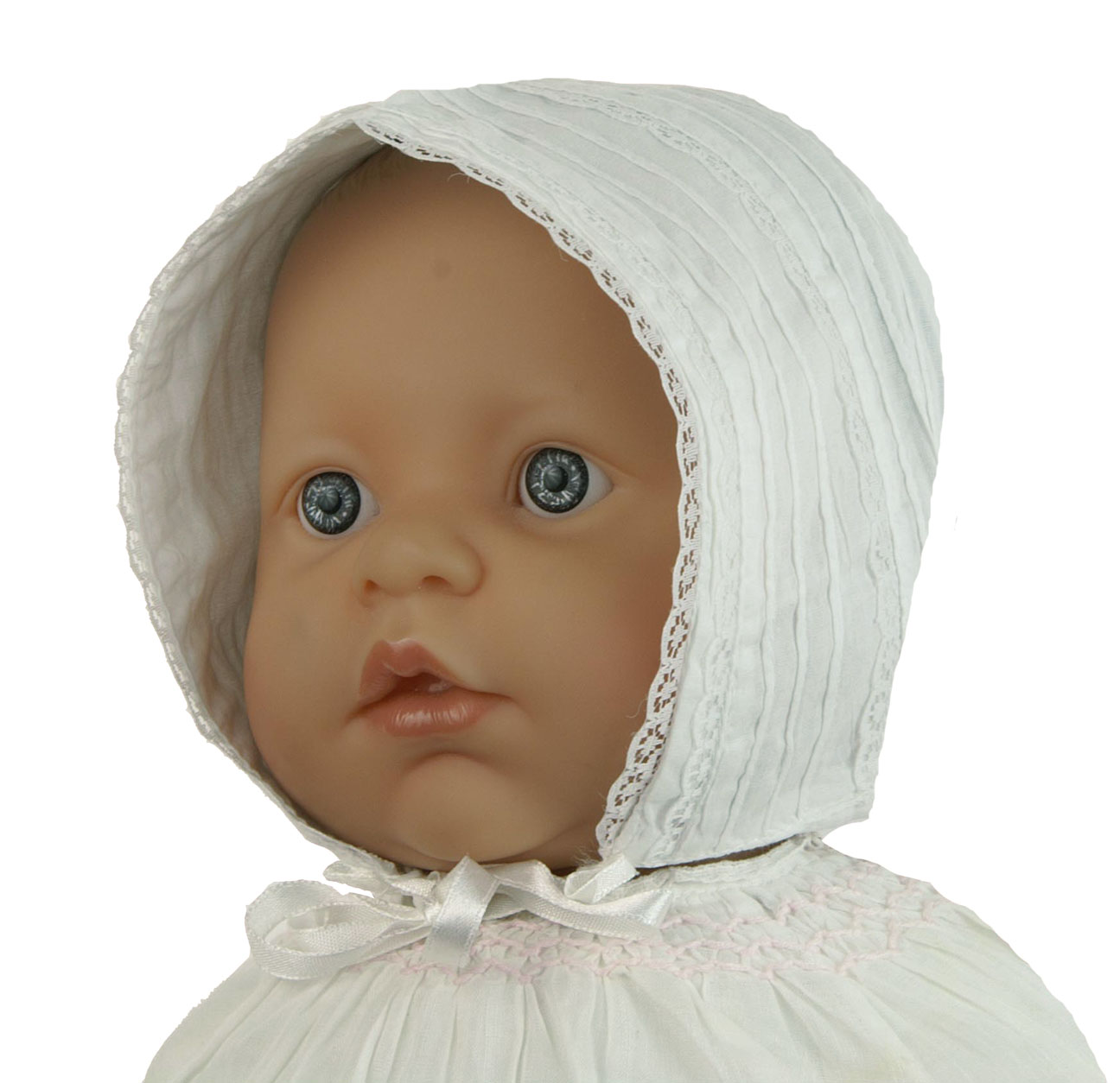 vintage style white cotton christening gown with pin tucks and