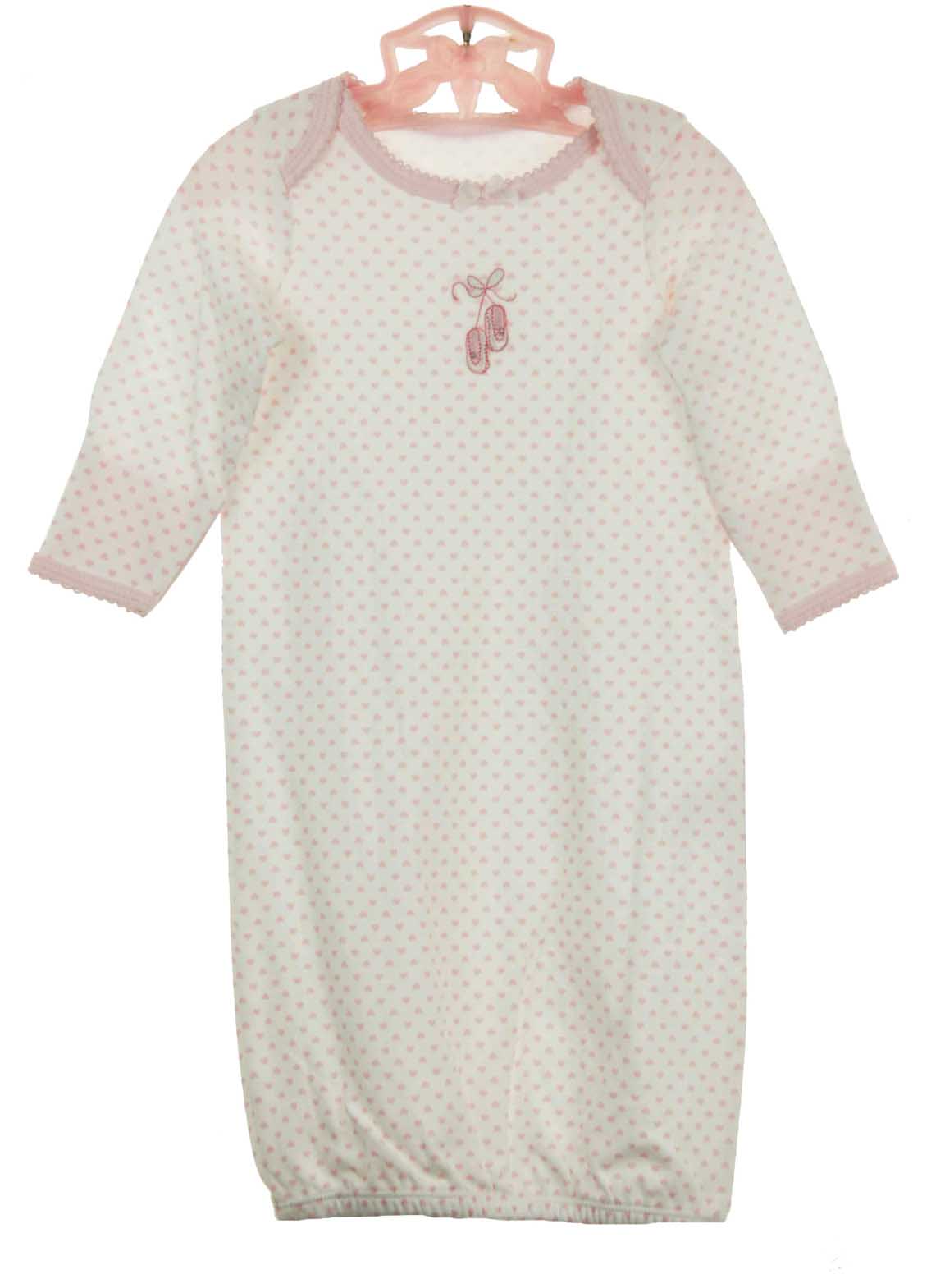 pink cotton knit baby gown with hearts and ballet slippers,newborn baby