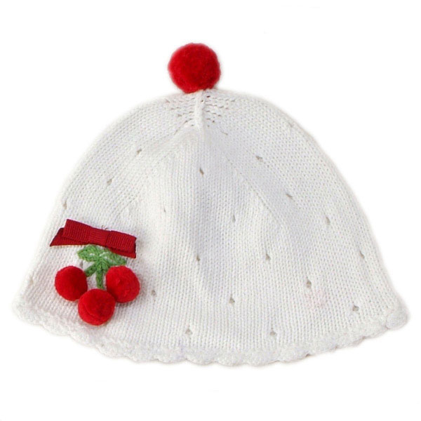 knit baby hat,knit infant hat,baby hat with cherries,infant hat with