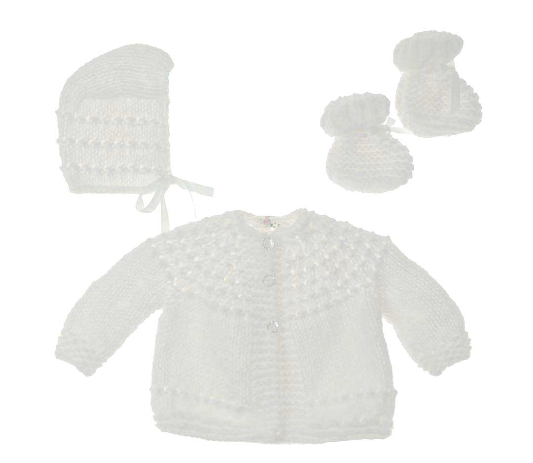Babyhug Knit Full Sleeves Striped Front Open Sweater Set with Cap & Booties - Multicolor