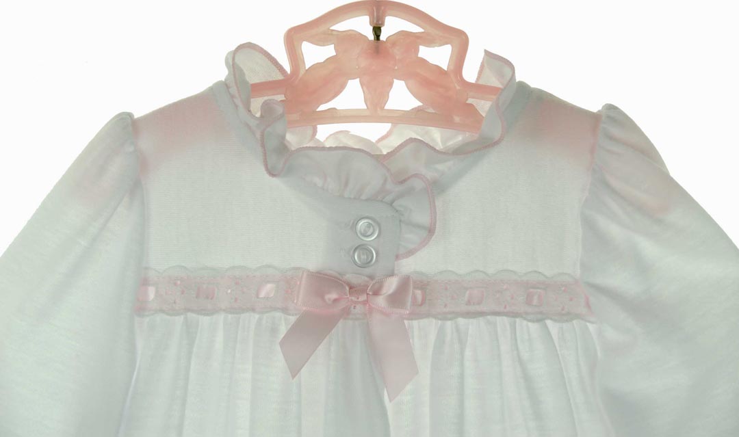 white knit nightgown with pink ribbon,white nightgown for baby girls
