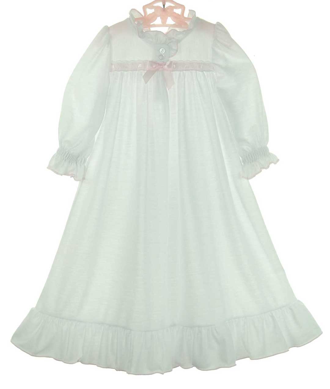 white knit nightgown with pink ribbon,white nightgown for baby girls
