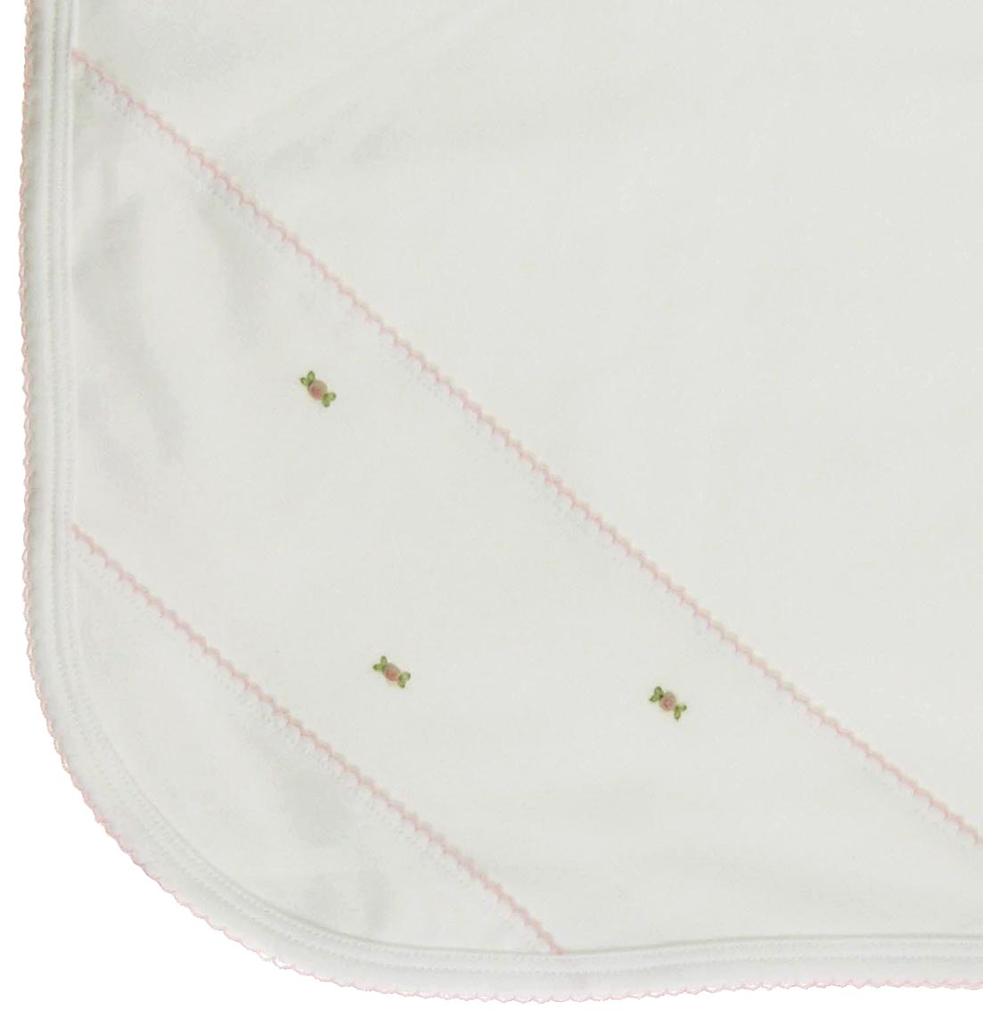 white pima cotton knit blanket with rosebud embroidery,white pima cotton receiving blanket,pima