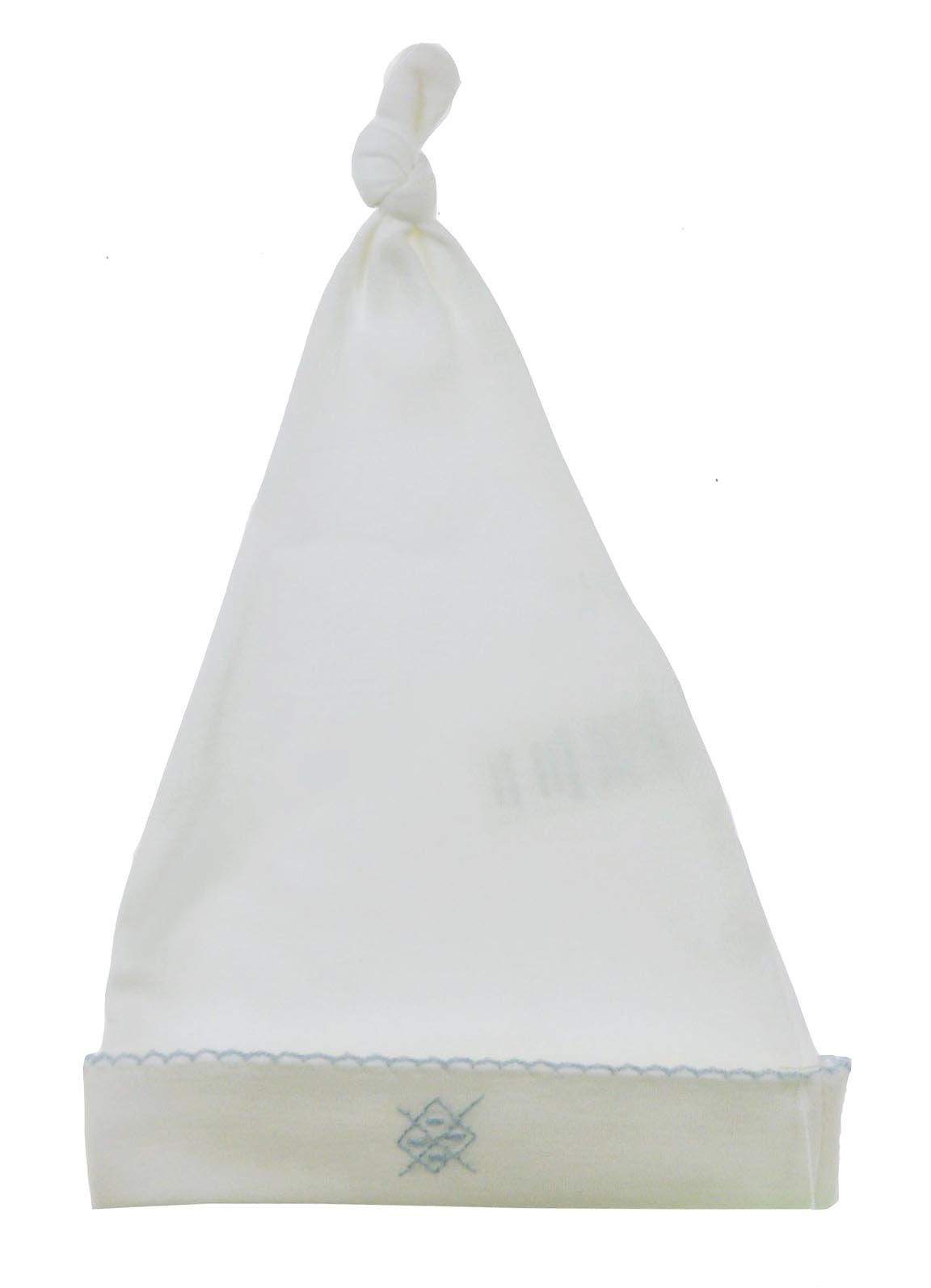 NEW Baby Threads White Pima Cotton Knit Hat with Blue Argyle Embroidery
