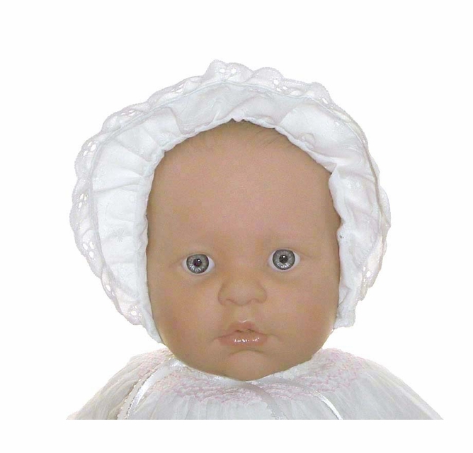 White Eyelet  Bonnet with Blue Ribbon NEW White Pintucked Bonnet with Eyelet Trim and Blue Satin  main image 2
