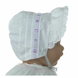 NEW White Pintucked Bonnet with Eyelet Trim and Blue Satin  display picture 1
