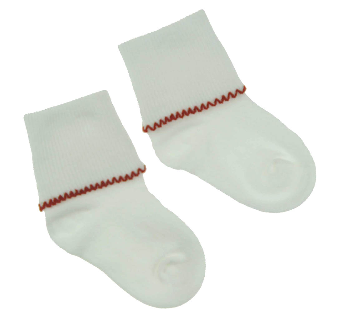 NEW White Socks with Red Scalloped Trim