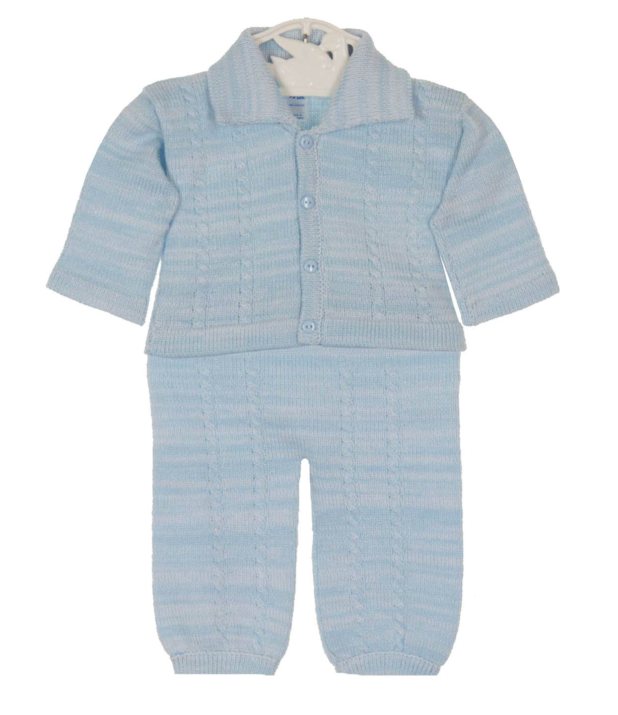 Will'Beth blue knit sweater set with hat and socks,baby boys blue knit