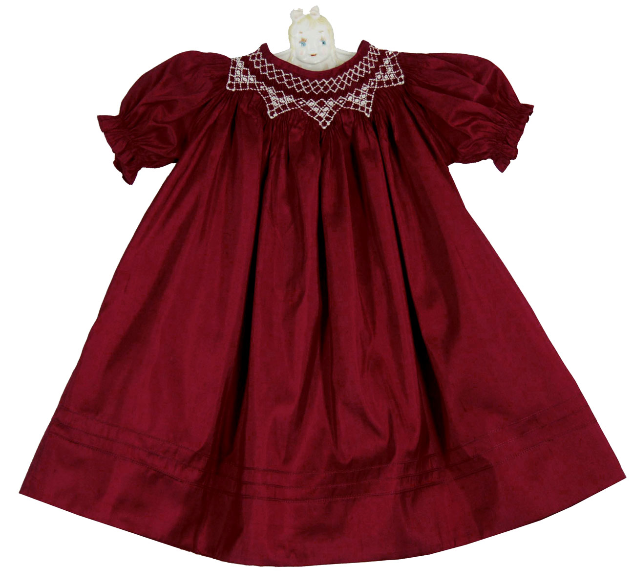 Will'Beth cranberry silk smocked dress,cranberry silk smocked