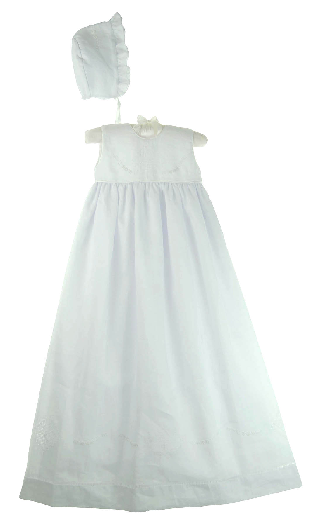 NEW Will'Beth Elegant White Linen Sleeveless Christening Gown and