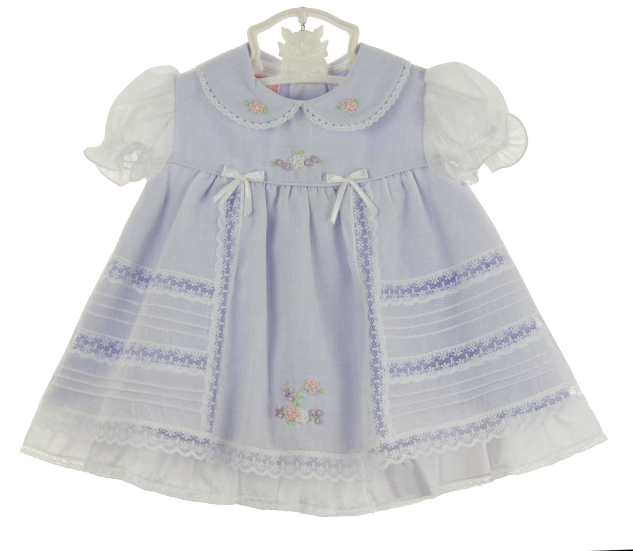 Will'Beth lavender baby girls dress with lace and embroidery,lavender
