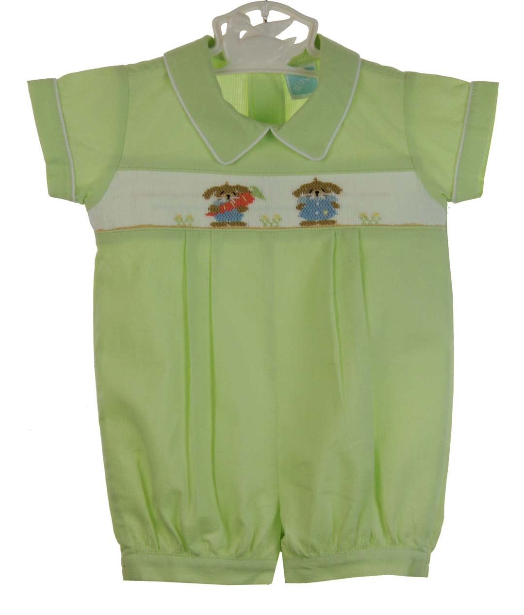 Will'Beth green smocked romper,green smocked Easter romper,green