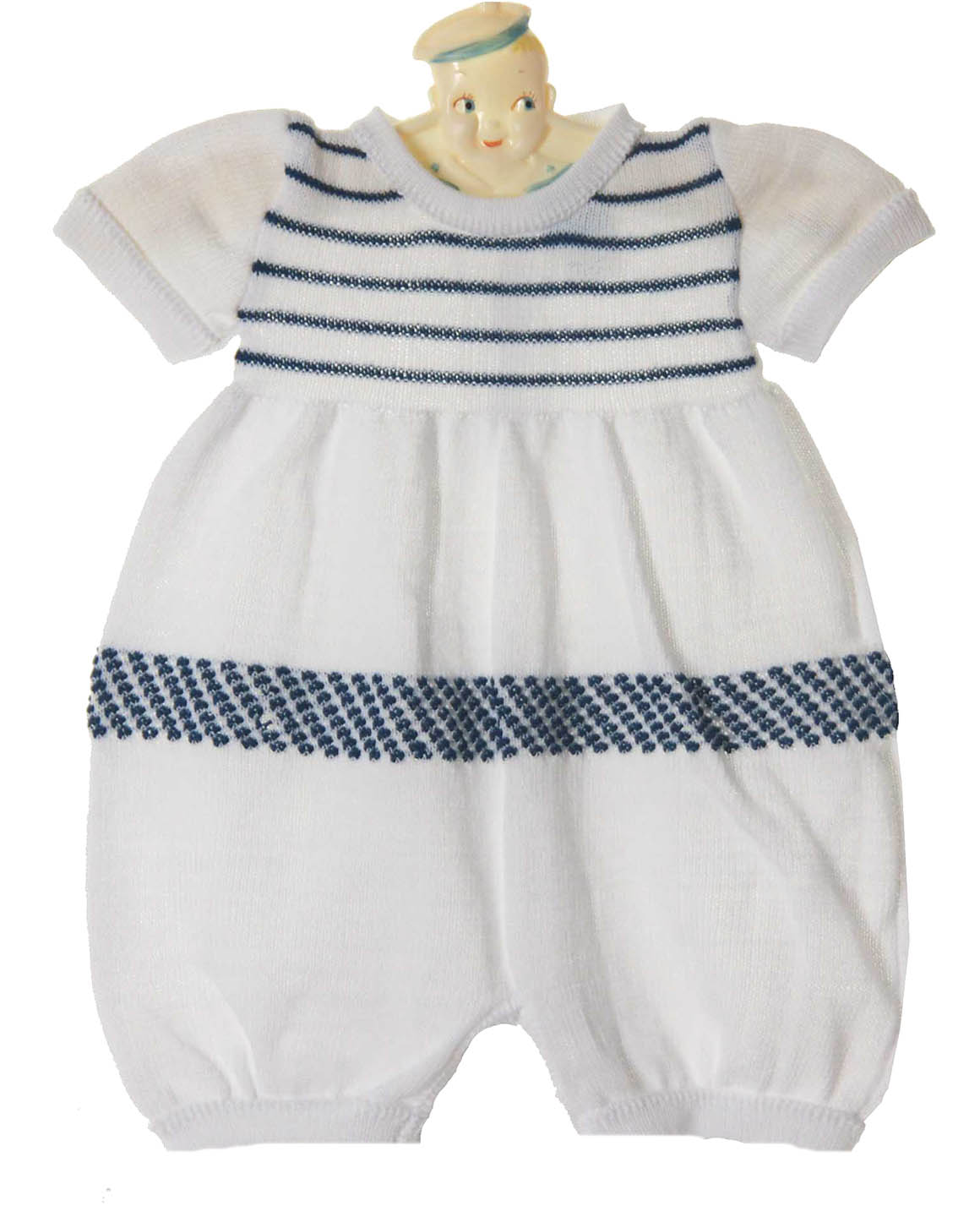 Will'Beth navy and white knit romper set,baby boys navy and white