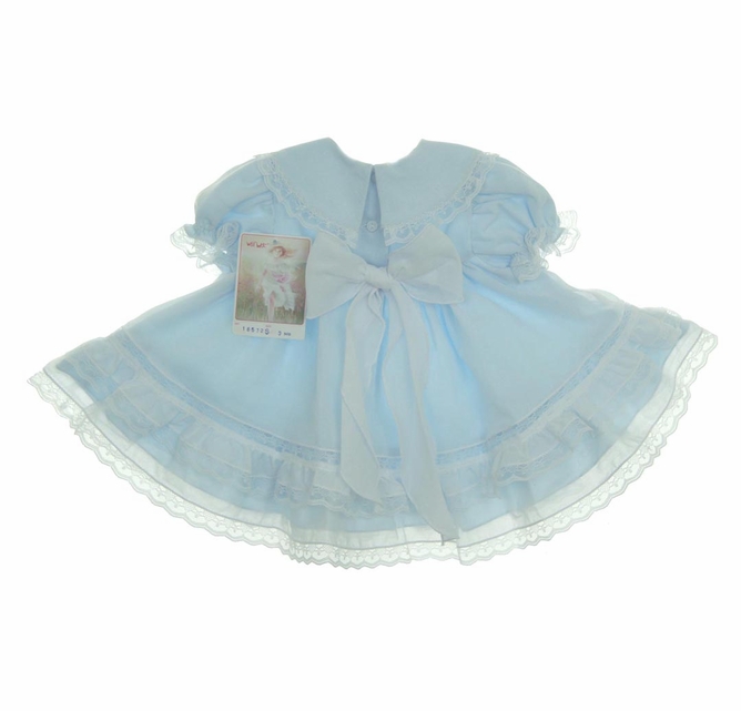NEW Will'Beth Pale Blue Baby Dress with Lace, Ribbons, Embroidery, and Seed  Pearls