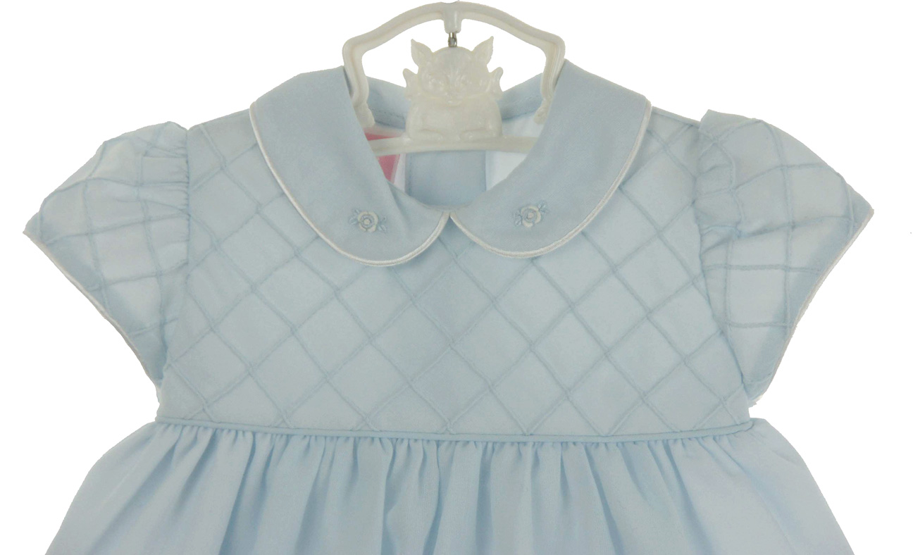 Will'Beth blue voile embroidered baby girls dress,blue voile