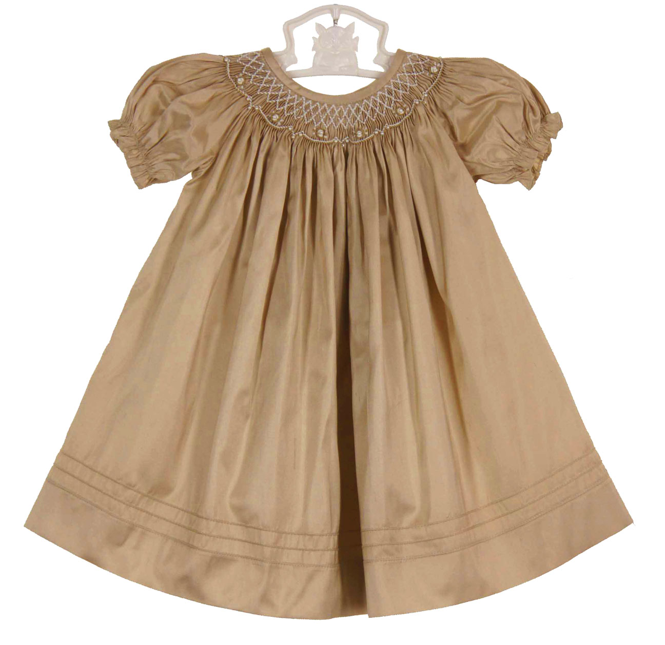 Will'Beth pale gold silk smocked baby dress,Will'Beth beige silk