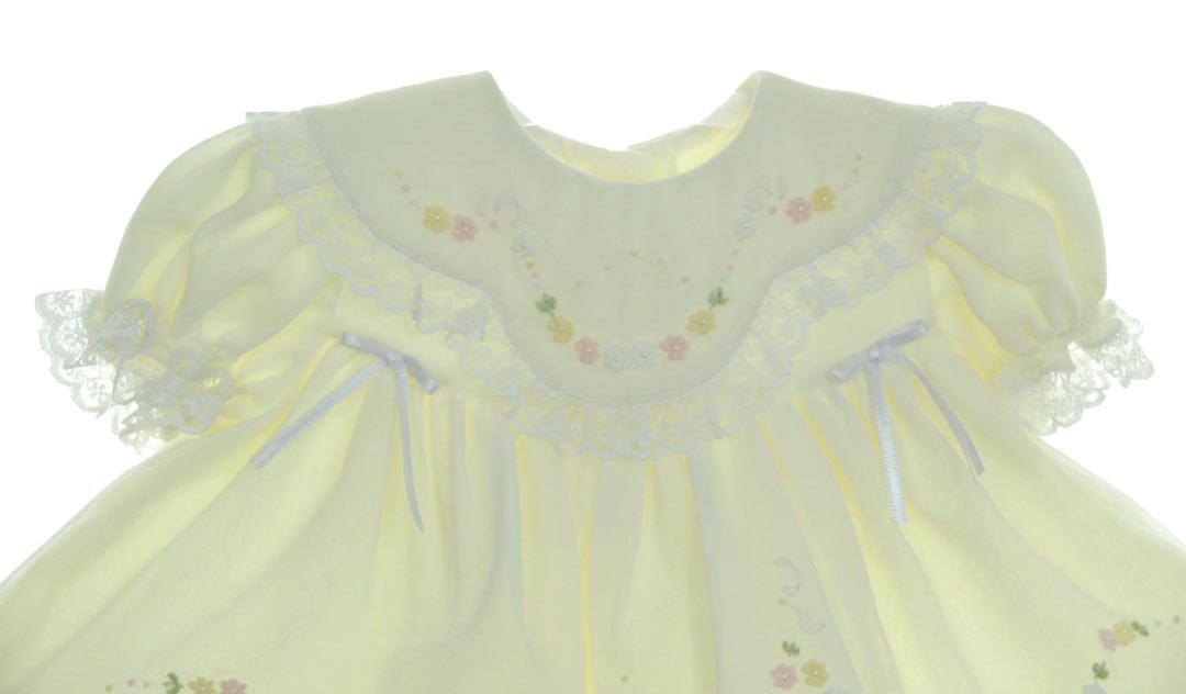 NEW Will'Beth Yellow Baby Dress with Lace, Ribbons, Embroidery, and