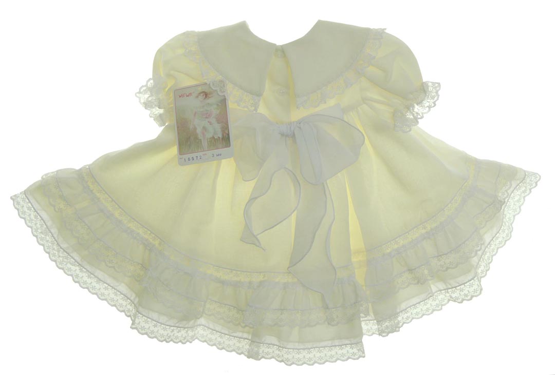 NEW Will'Beth Yellow Baby Dress with Lace, Ribbons, Embroidery, and