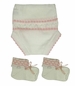 NEW Will'Beth Pink and White Cotton Knit Diaper Cover and Booties Set