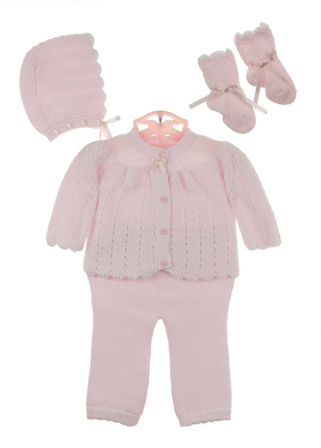 Will'Beth pink sweater set with and booties,baby girls pink 4