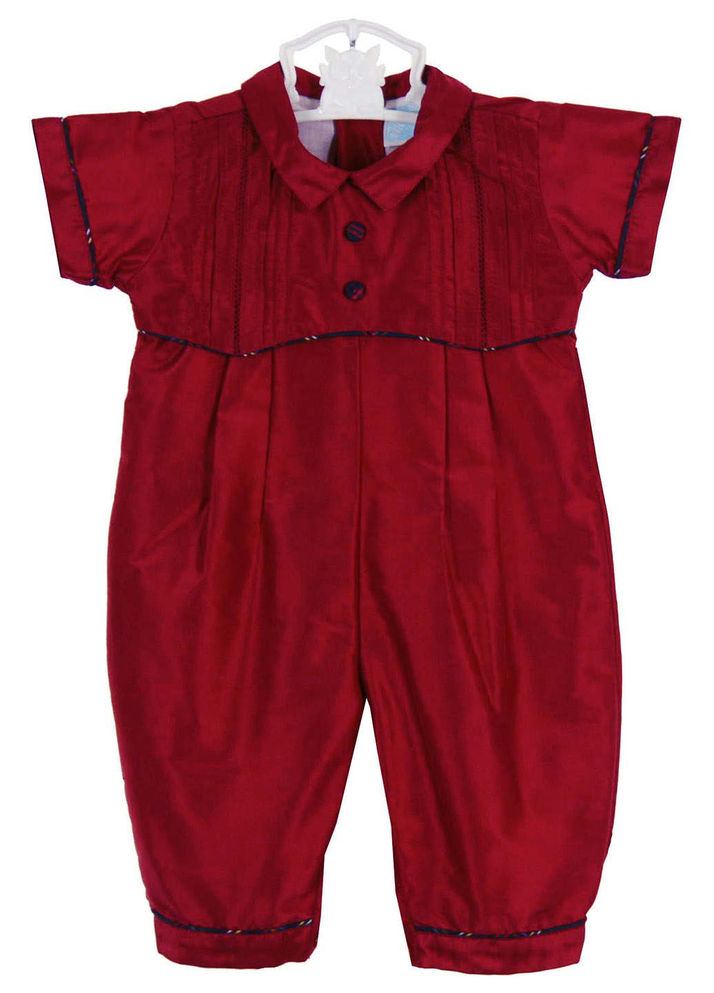 Will'Beth dark red silk pintucked romper,Will'Beth dark red silk