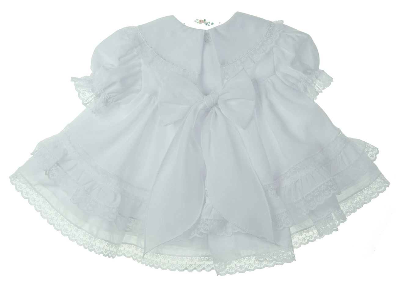 NEW Will'Beth white Baby Dress with Lace, Ribbons, Embroidery, and Seed Pearls,white take home