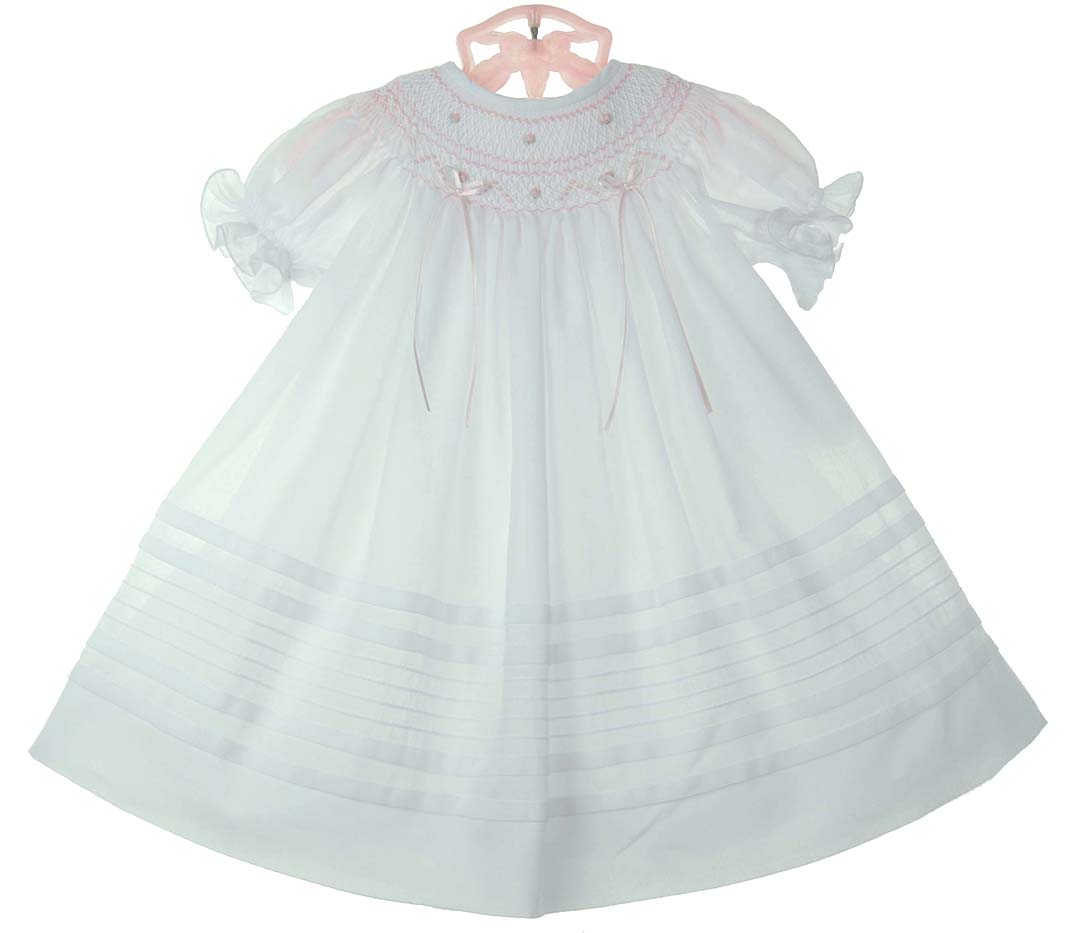 Petit Bebe Knits Baby Girls White Smocked Bishop Dress main image 0