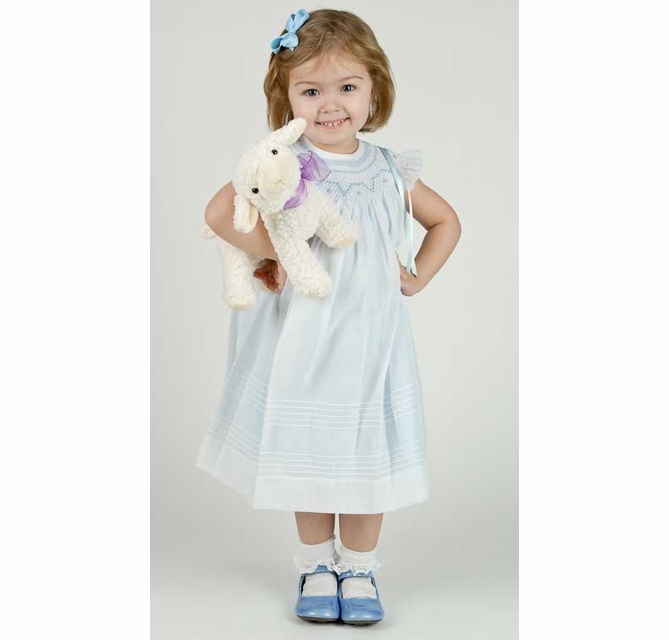 NEW Will'Beth White Bishop Smocked Dress with Blue Ruffled Slip NEW Will'Beth White Bishop Smocked Dress with Blue Ruffled Slip