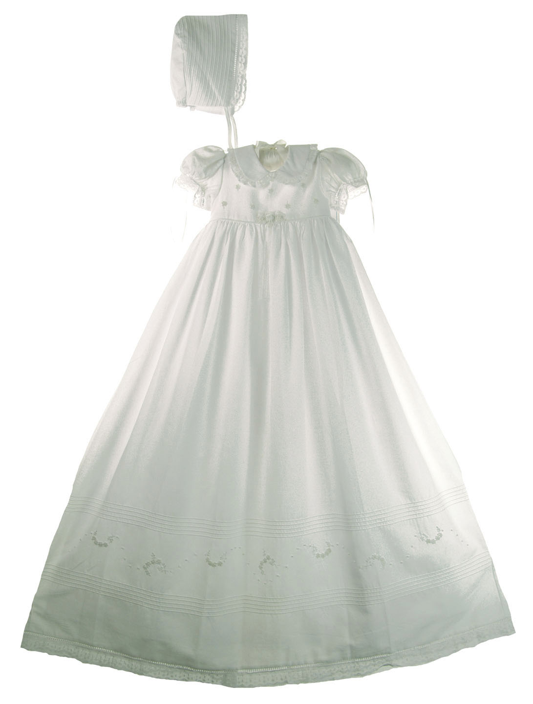 Will'Beth white cotton christening gown with embroidered flowers