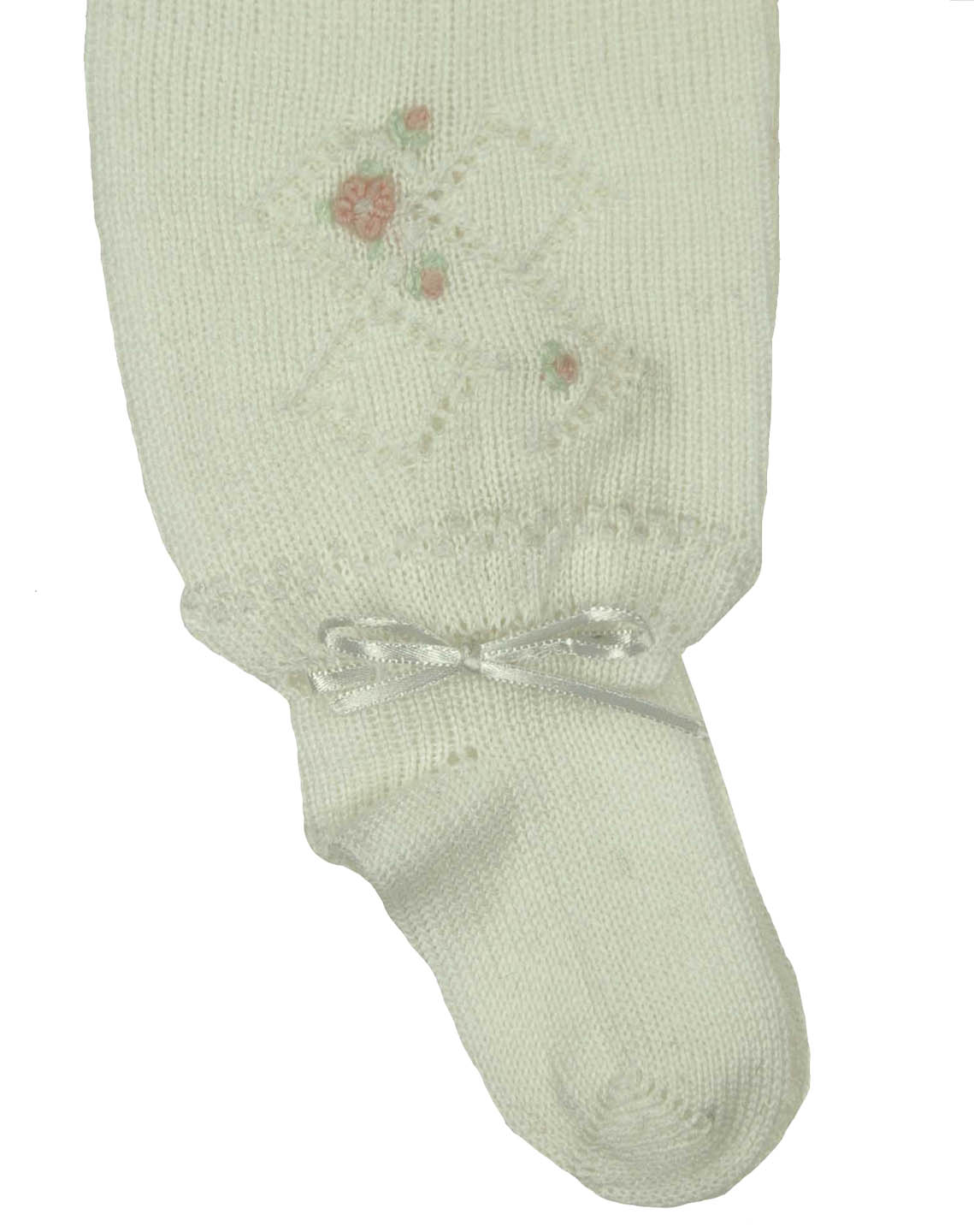 Will'Beth white cotton knit hat and leggings set with embroidered pink