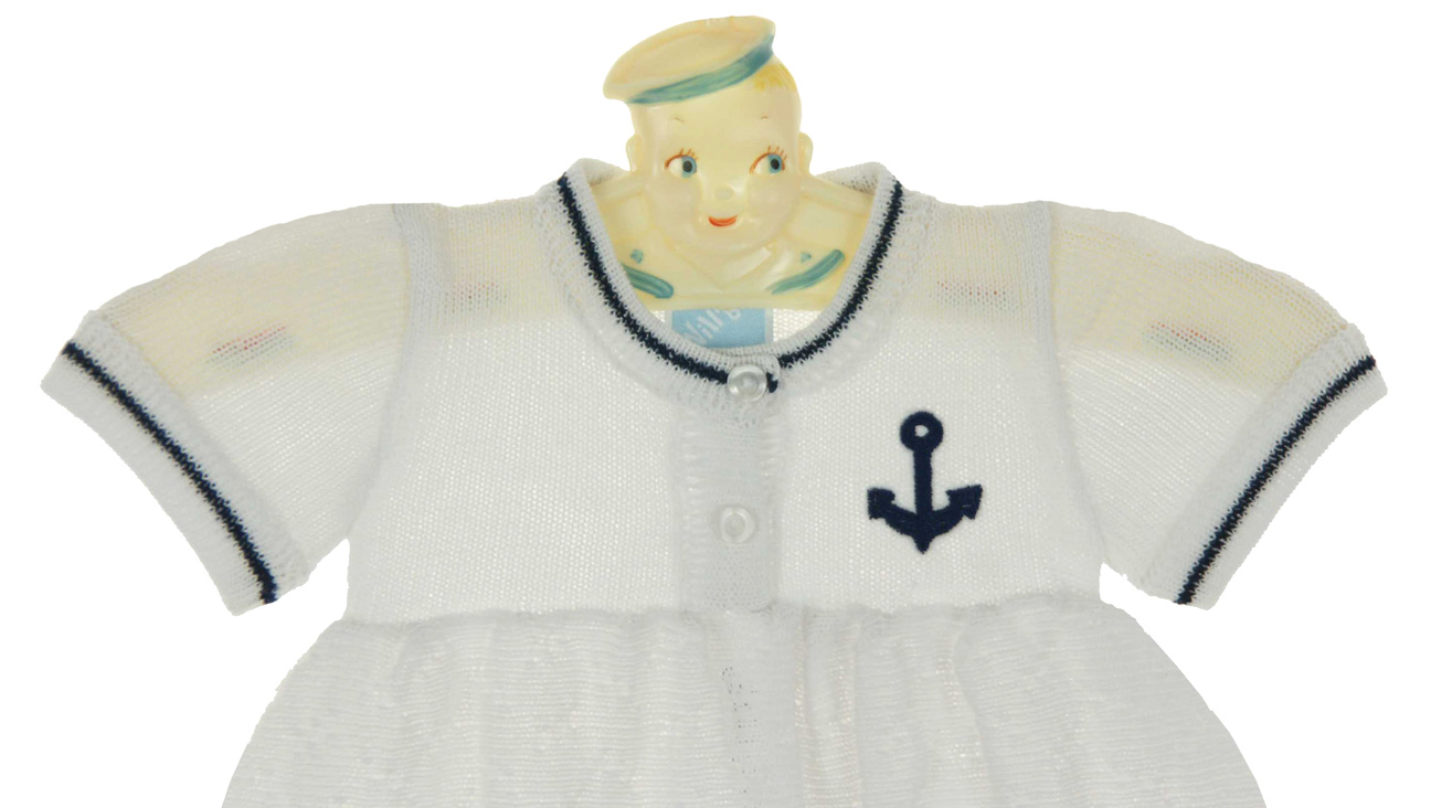 Will'Beth white knit sailor romper with anchor embroidery,sailor romper