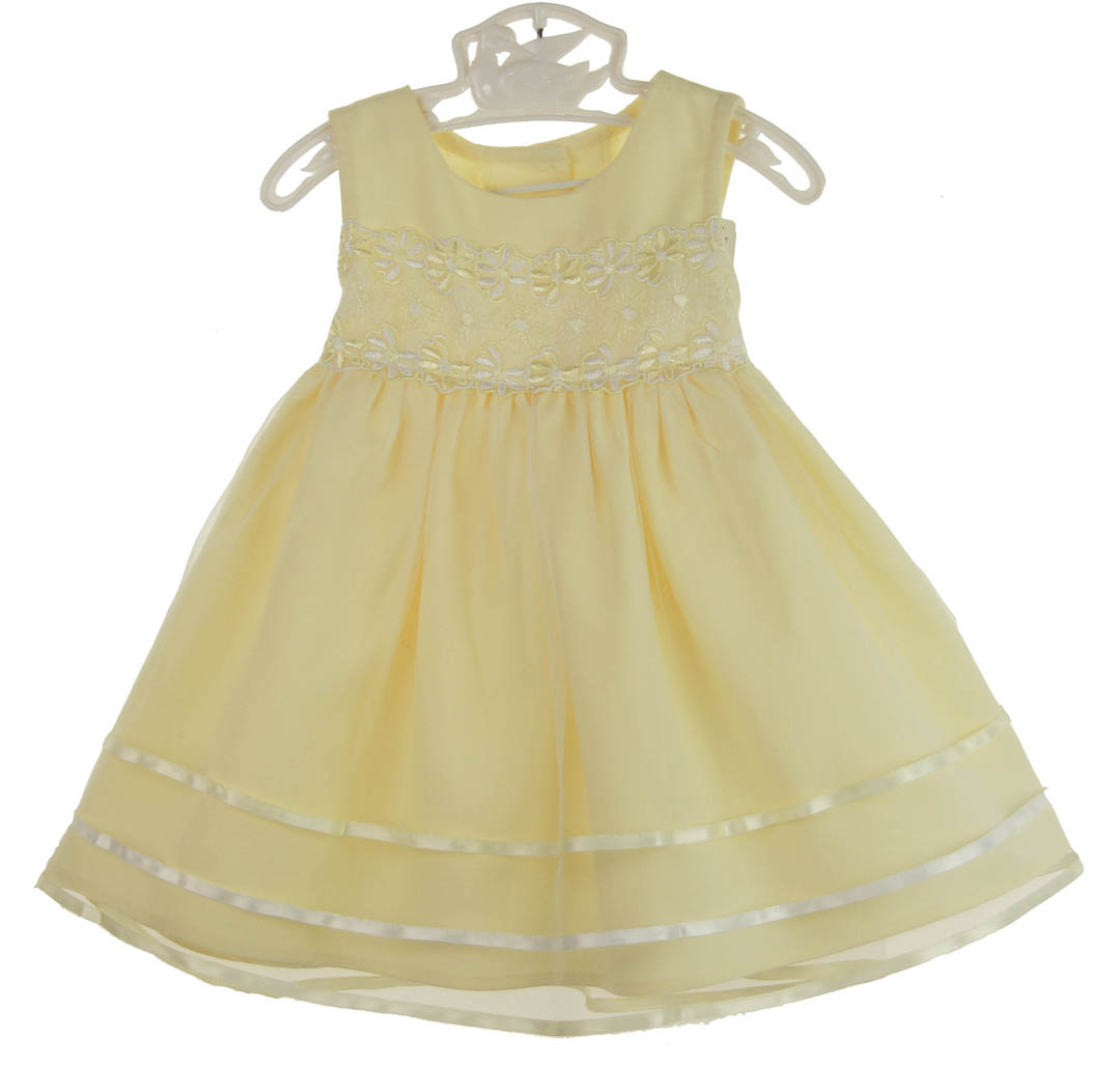 NEW Yellow Baby Dress with Tulle Overlay and Floral Embroidered Trim