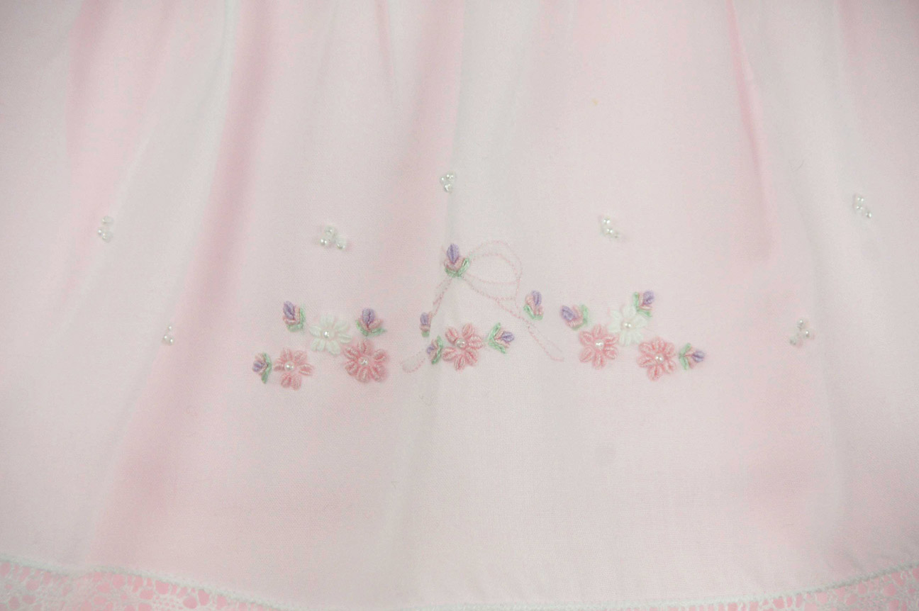 Will'Beth pink baby girls dress with lace and seed pearls,pink ruffled dress for baby girl with