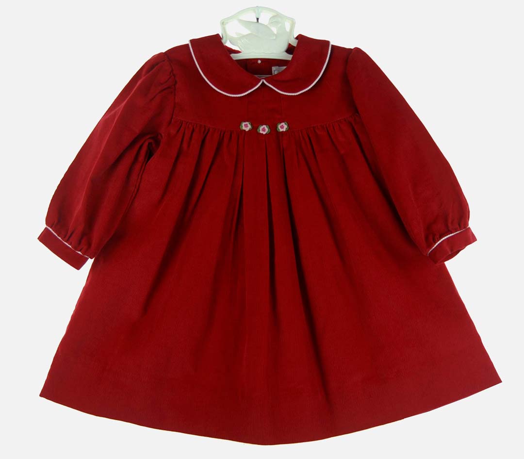 Petit Ami red corduroy baby dress,red corduroy baby girl dress,red