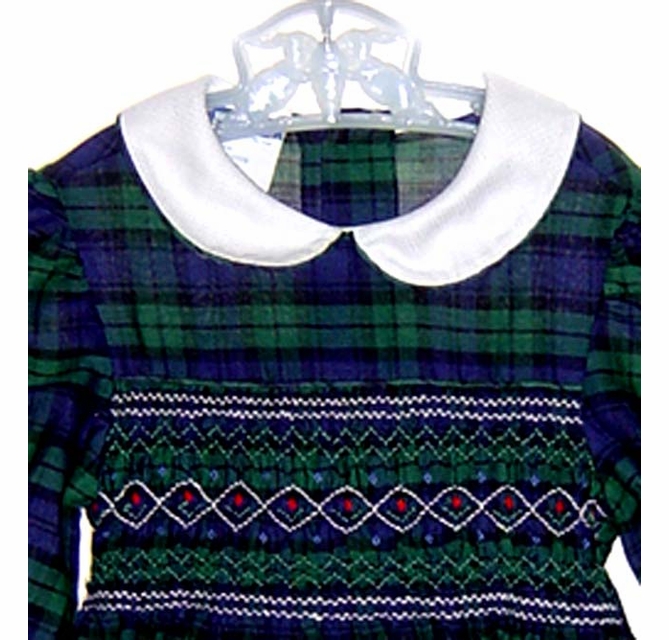 Polly Flinders Navy Plaid Smocked Little Girls Dress with White Collar