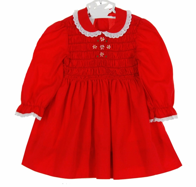 Polly Flinders red smocked dress with white eyelet collar,Polly Flinders  red Christmas dress,Polly Flinders red holiday dress,Polly Flinders red  toddler dress,Polly Flinders red baby dresses,Polly Flinders Christmas  dresses for baby girls,Polly Flinders