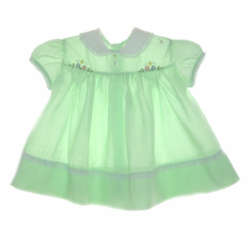 Vintage and Heirloom Baby Clothing Vintage 1950s Baby Togs Green Dress with  Smocking